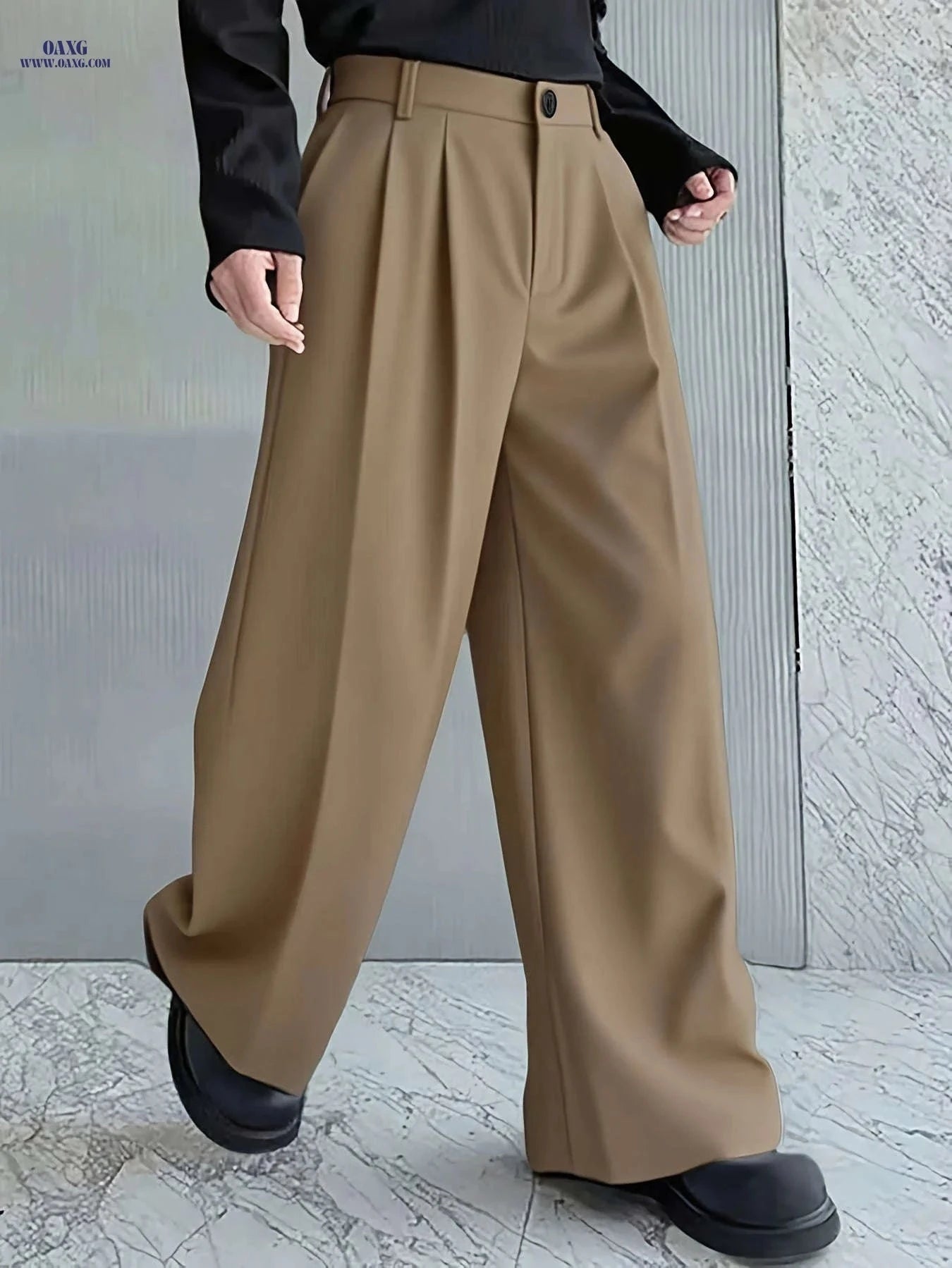 Men's Loose-Fit Casual Pants - Trendy Small Pleat Design for All Seasons   OAXG Black / FR S