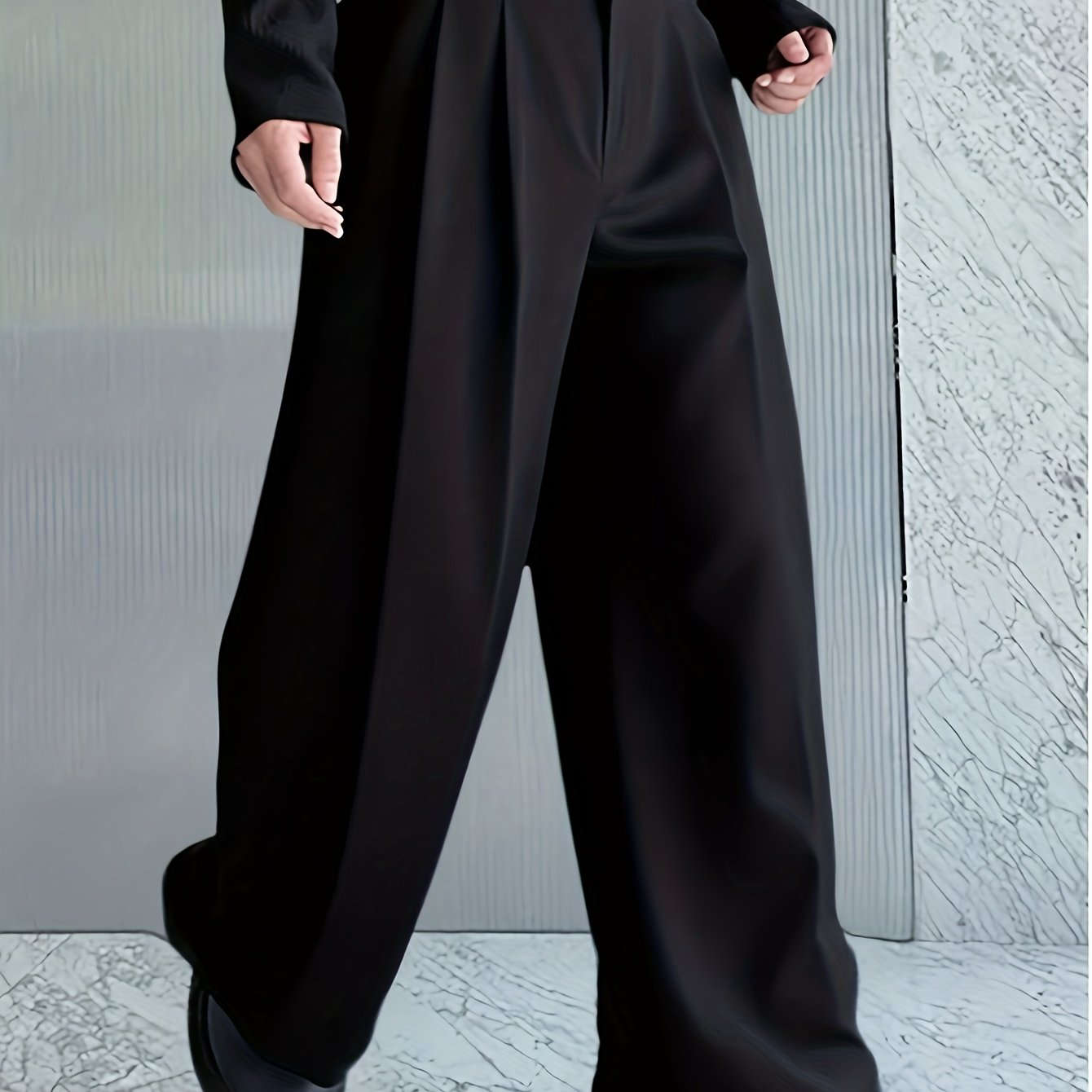 Men's Loose-Fit Casual Pants - Trendy Small Pleat Design for All Seasons   OAXG Black / FR S