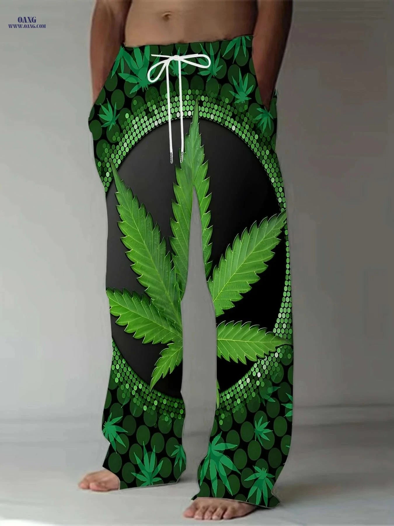 Men's Loose Fit Casual Pants - Vintage American Style, All Over Print   OAXG Green / M