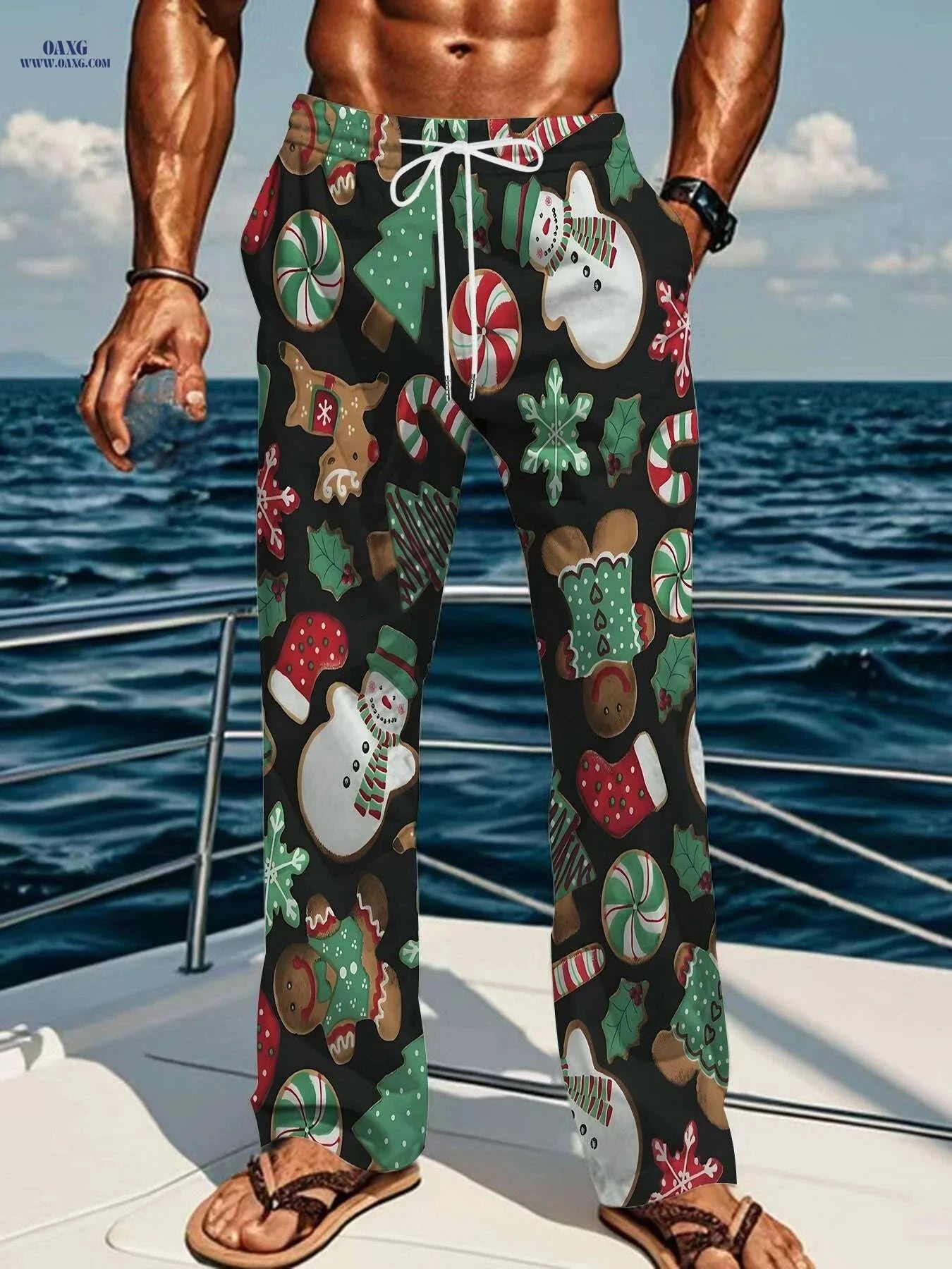 Men's Loose-Fit Christmas Pants - Snowman & Gingerbread Print   OAXG Mixed Color / M