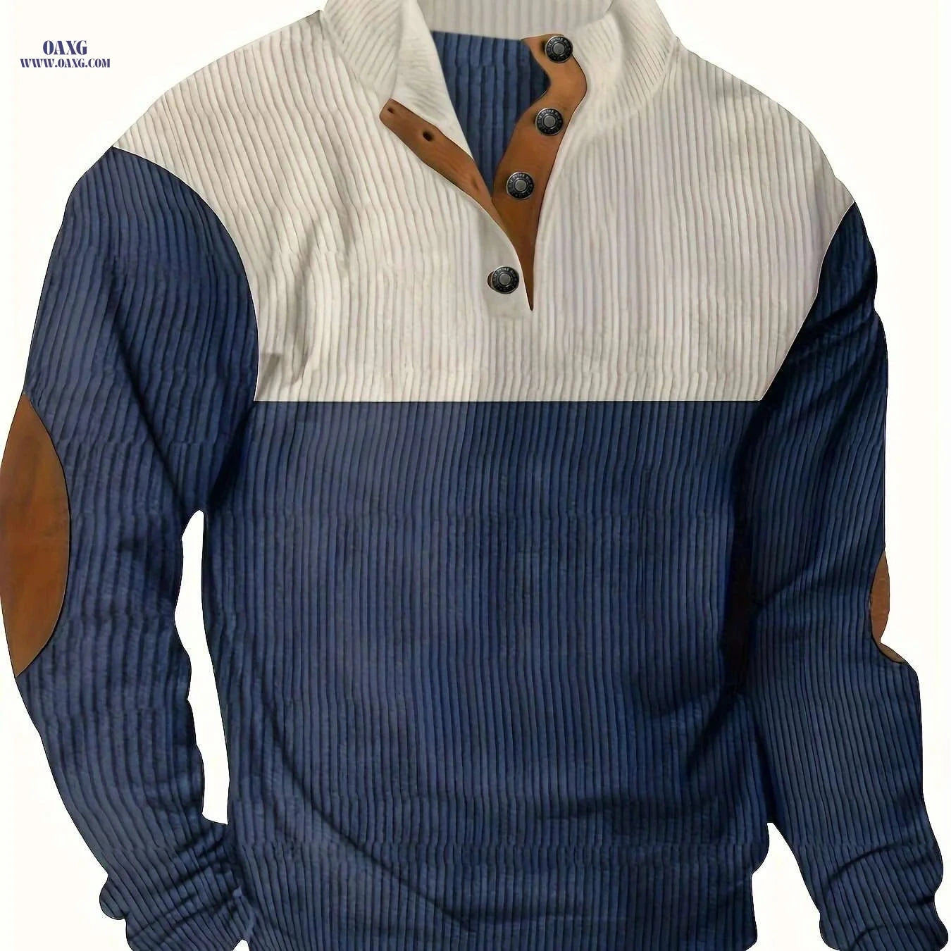 Men's Loose Fit Color Block Pullover Sweater - Casual Half-Zip   OAXG 