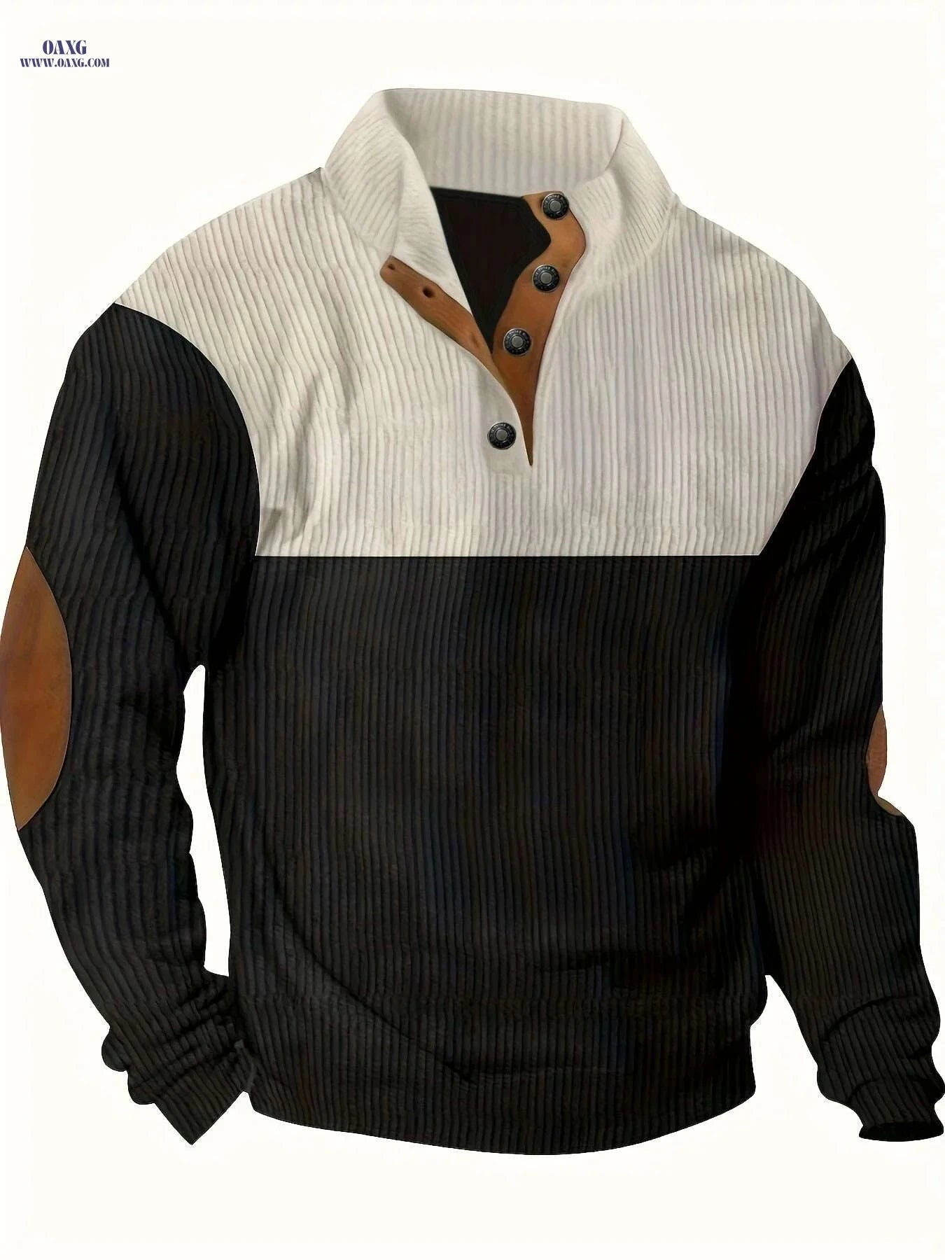 Men's Loose Fit Color Block Pullover Sweater - Casual Half-Zip   OAXG Black / S