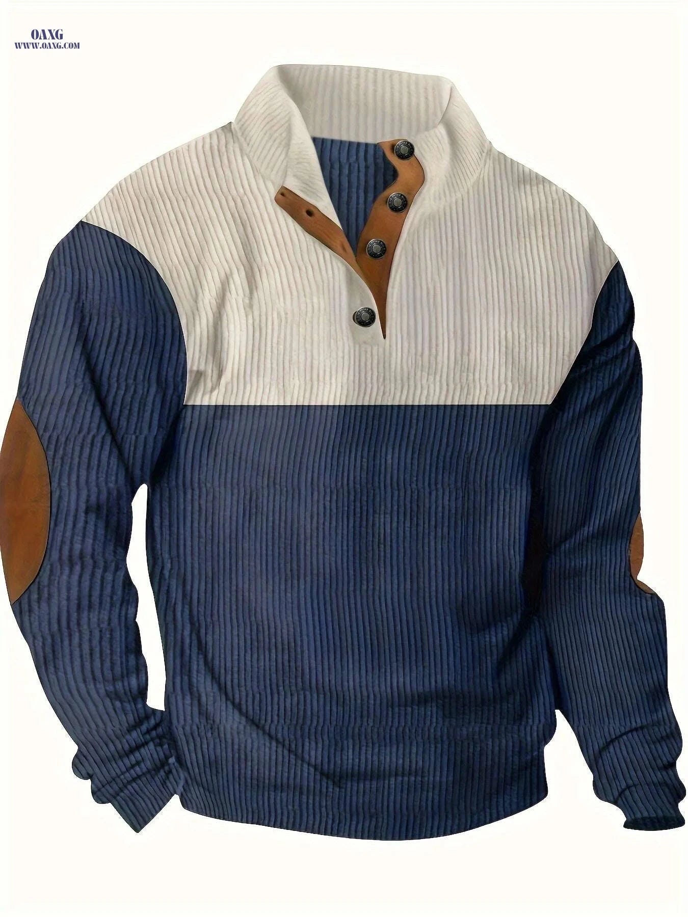 Men's Loose Fit Color Block Pullover Sweater - Casual Half-Zip   OAXG 