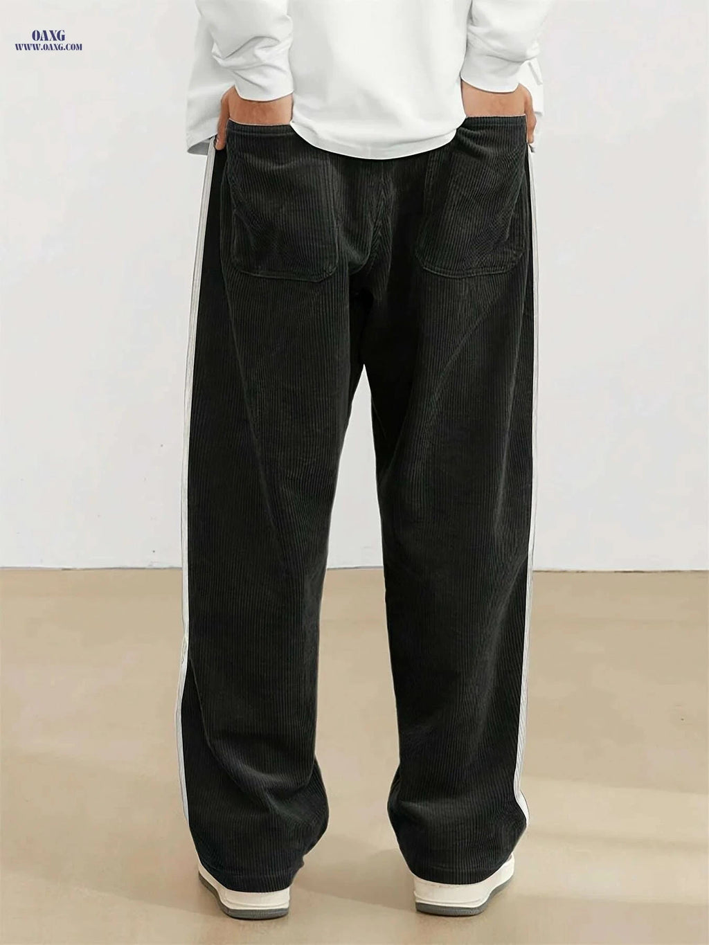 Men's Loose Fit Corduroy Pants - Casual Drawstring Trousers   OAXG 