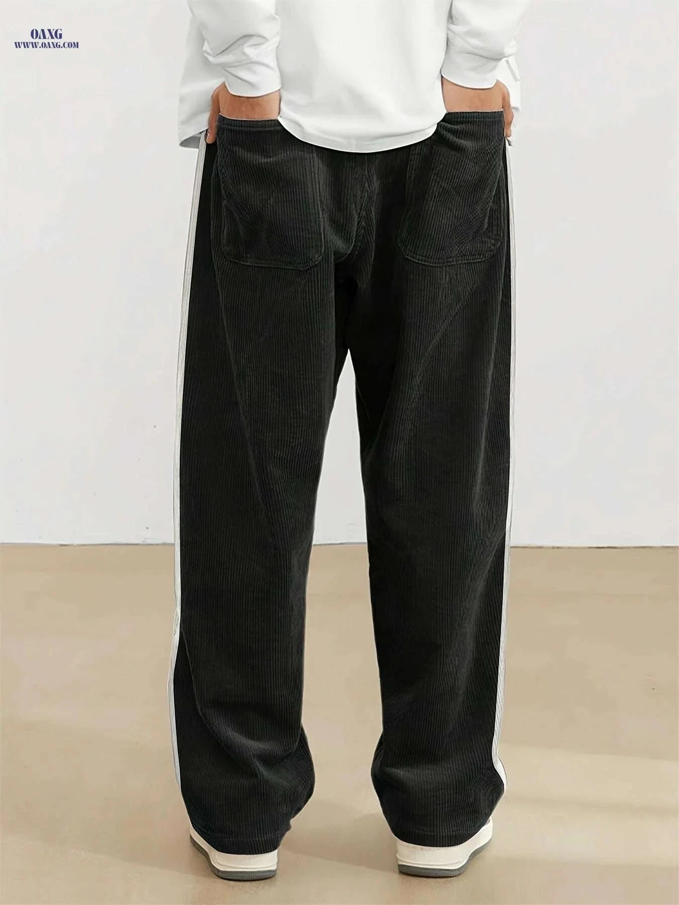 Men's Loose Fit Corduroy Pants - Casual Drawstring Trousers   OAXG 