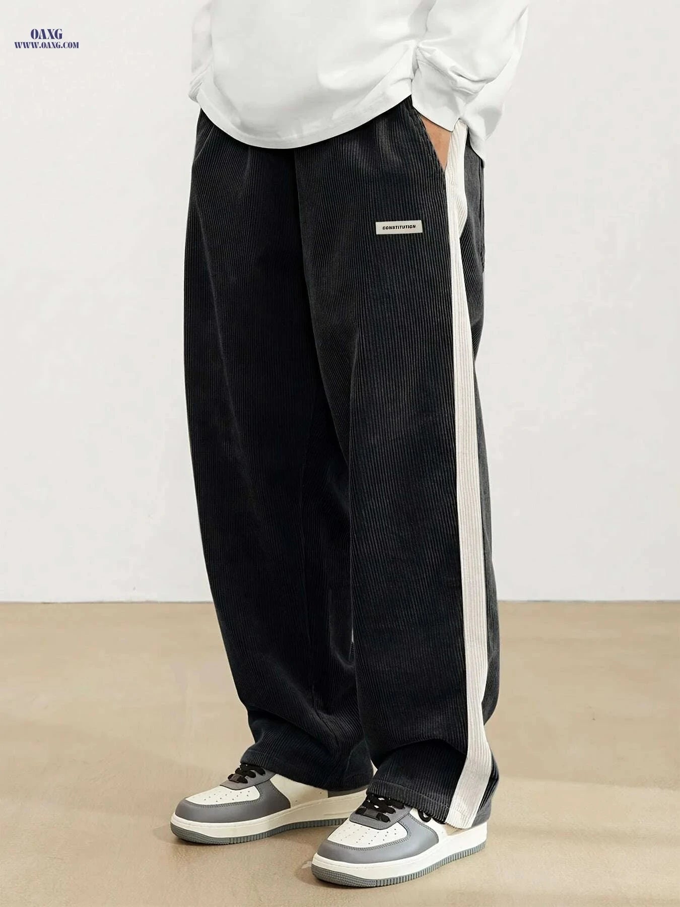 Men's Loose Fit Corduroy Pants - Casual Drawstring Trousers   OAXG Apricot / S