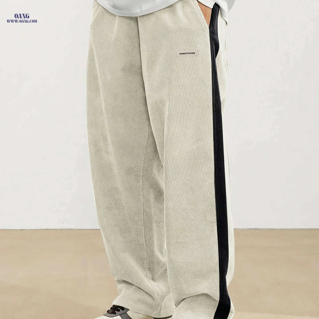 Men's Loose Fit Corduroy Pants - Casual Drawstring Trousers   OAXG Apricot / S