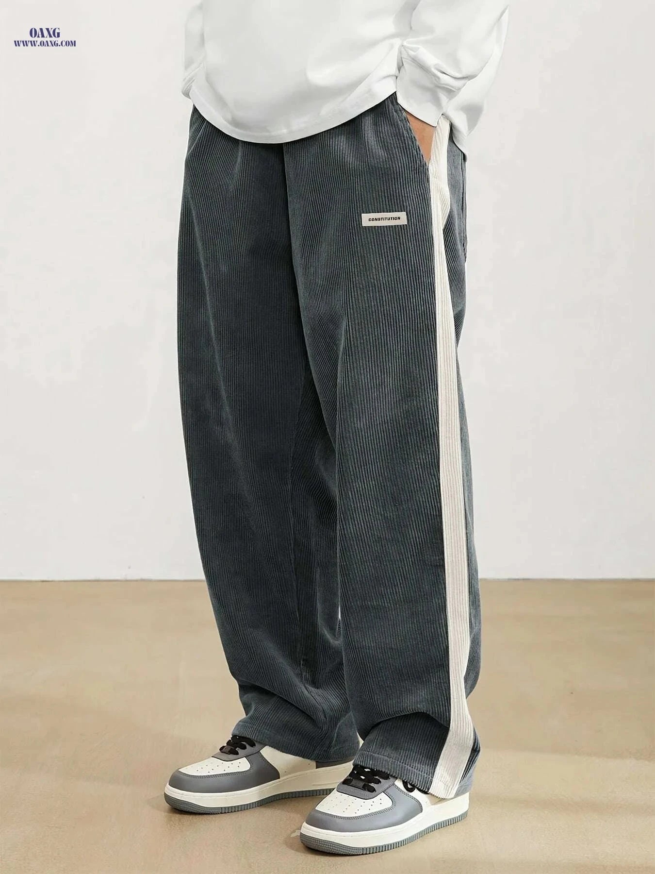 Men's Loose Fit Corduroy Pants - Casual Drawstring Trousers   OAXG Apricot / S
