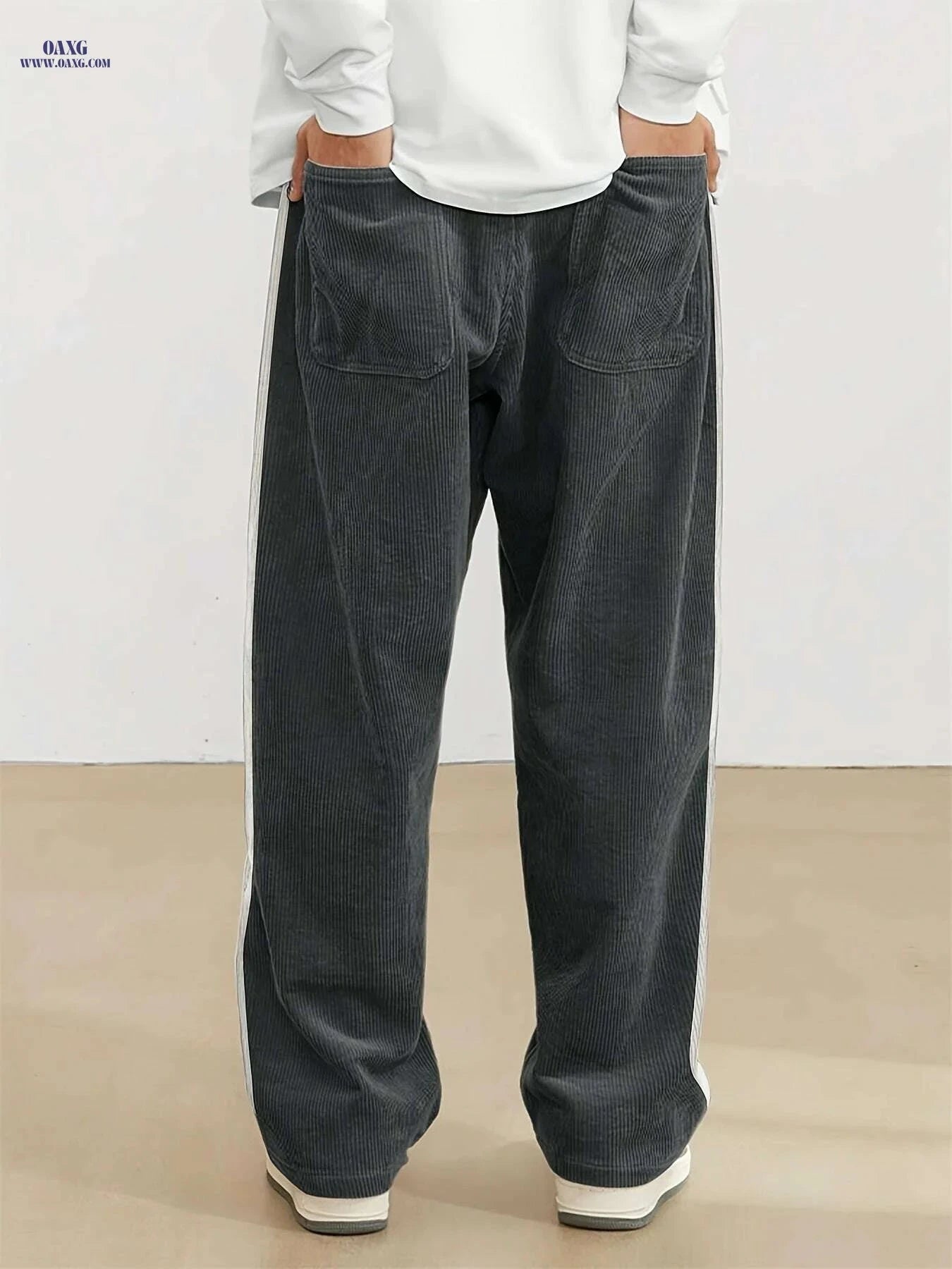 Men's Loose Fit Corduroy Pants - Casual Drawstring Trousers   OAXG Apricot / S