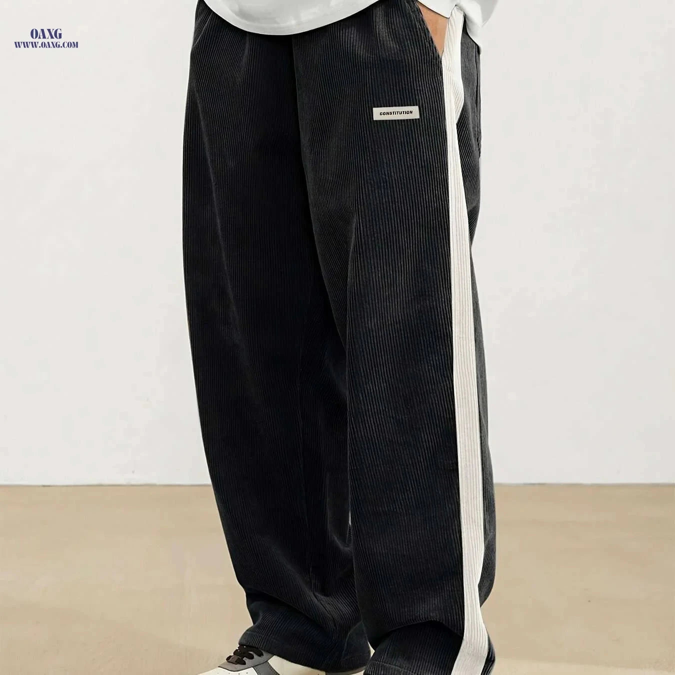 Men's Loose Fit Corduroy Pants - Casual Drawstring Trousers   OAXG Apricot / S