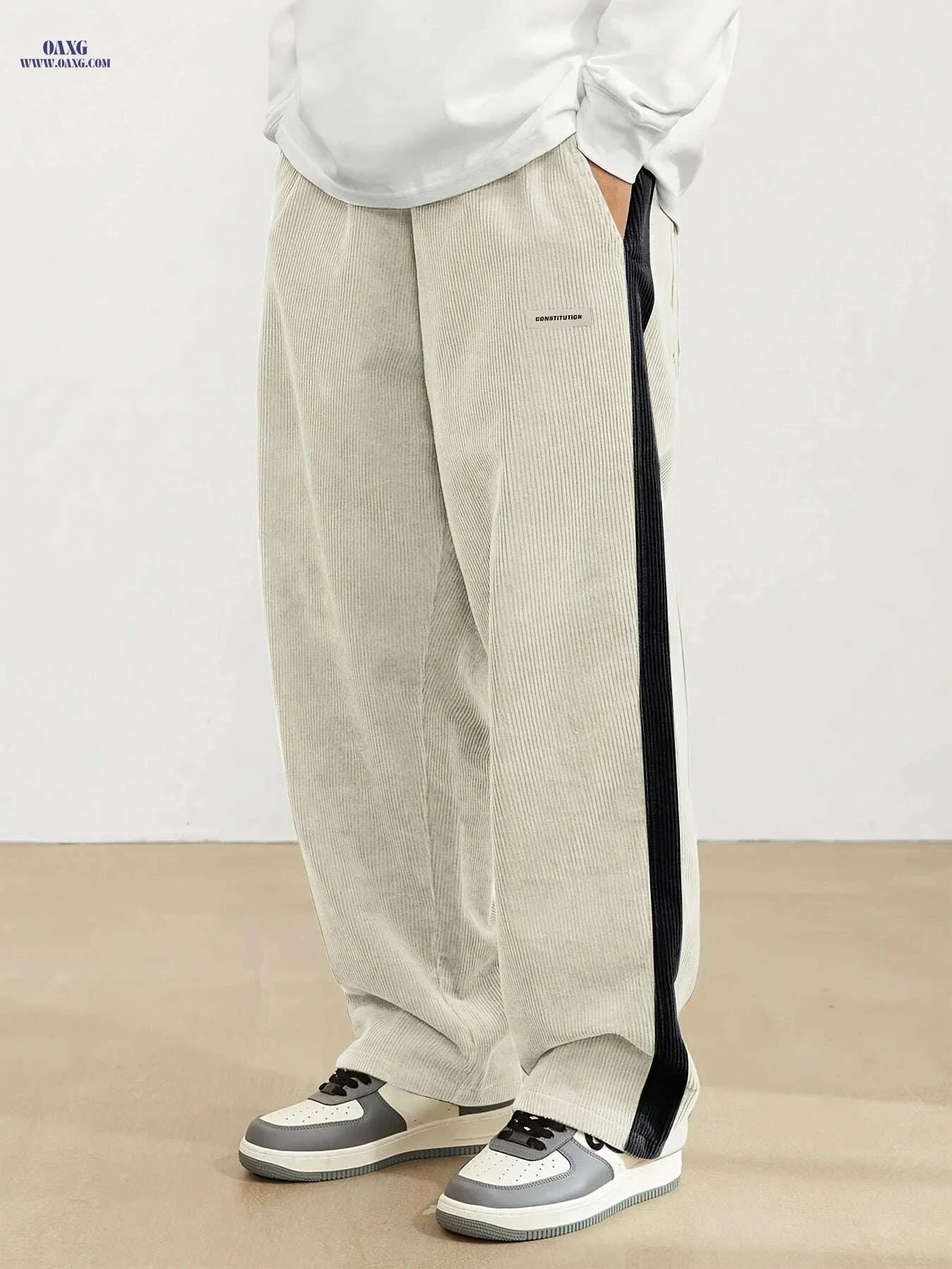 Men's Loose Fit Corduroy Pants - Casual Drawstring Trousers   OAXG 
