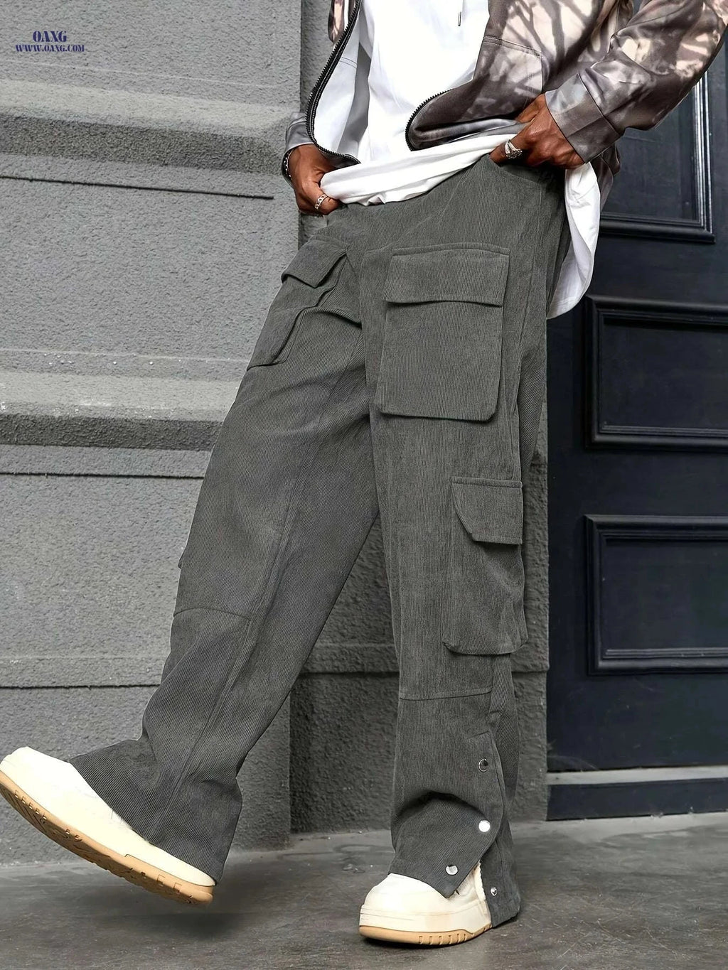 Men's Loose Fit Corduroy Work Pants - All-Season Utility Cargo Style   OAXG Black / S
