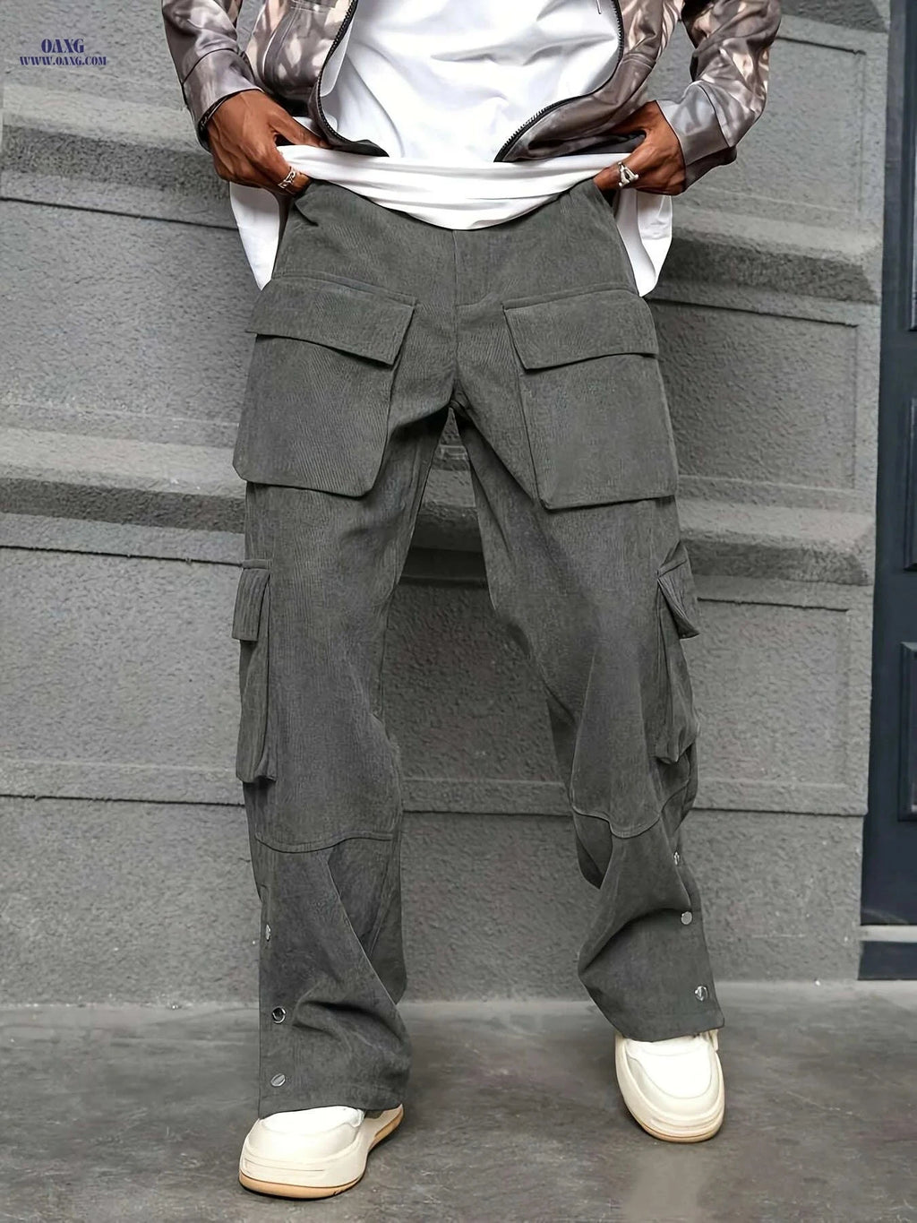 Men's Loose Fit Corduroy Work Pants - All-Season Utility Cargo Style   OAXG Black / S