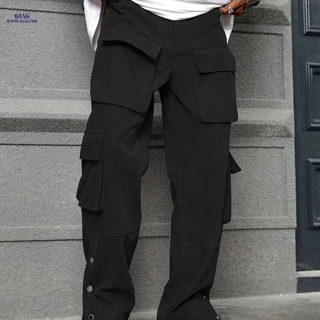Men's Loose Fit Corduroy Work Pants - All-Season Utility Cargo Style   OAXG Black / S