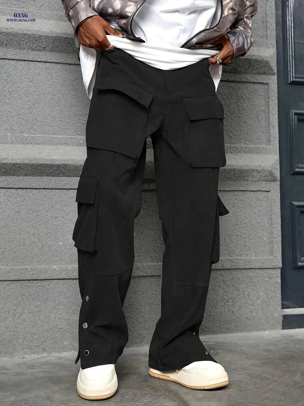 Men's Loose Fit Corduroy Work Pants - All-Season Utility Cargo Style   OAXG Black / S