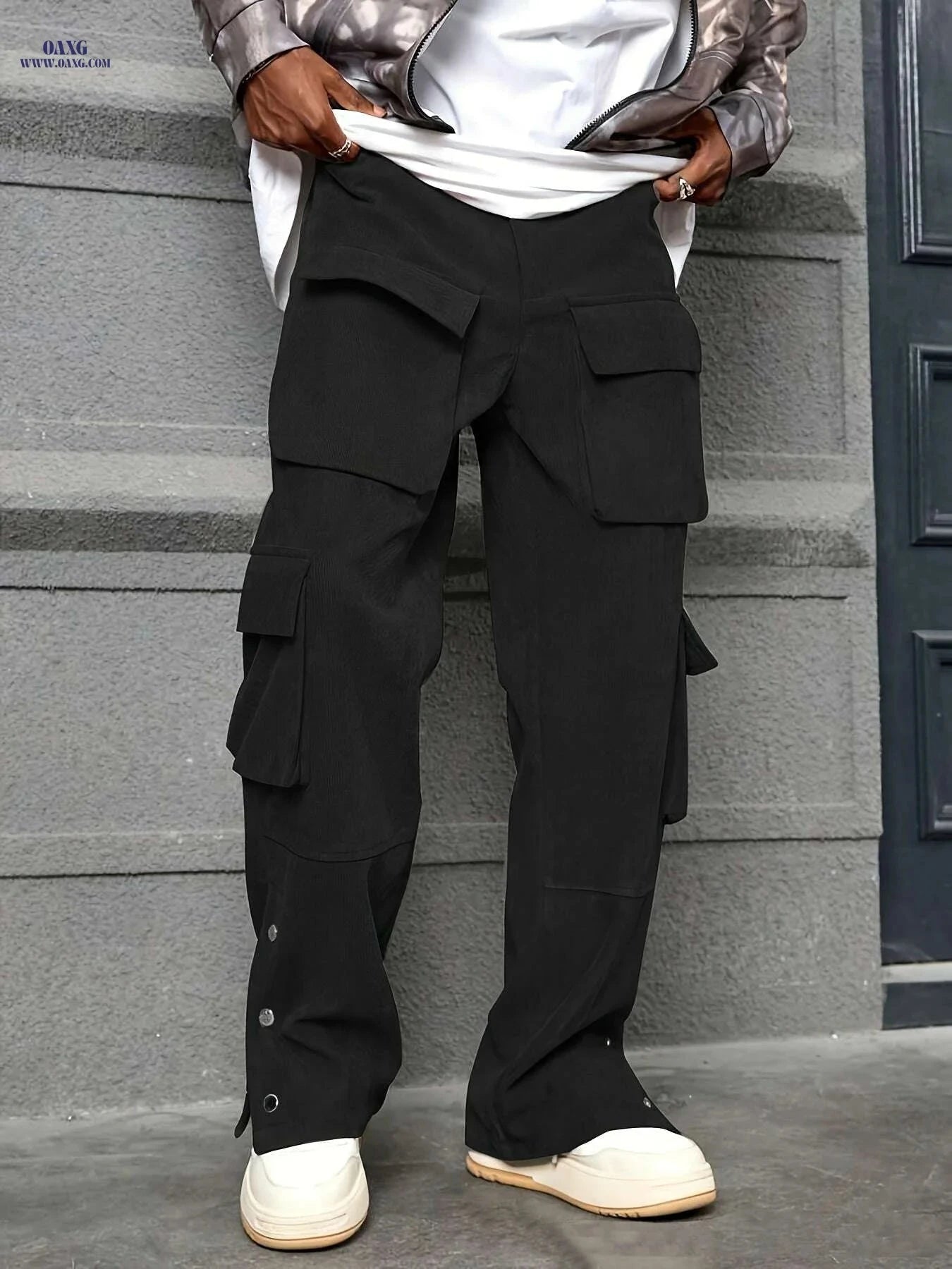 Men's Loose Fit Corduroy Work Pants - All-Season Utility Cargo Style   OAXG Black / S