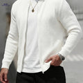 Men's Loose Fit Knit Sweater Cardigan - Zippered, Casual Fashion   OAXG White / FR S