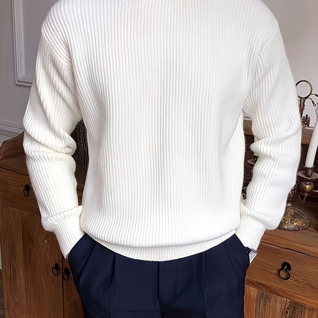 Men's Loose Fit Knitwear T-Shirt - Long Sleeve Casual Pullover   OAXG 
