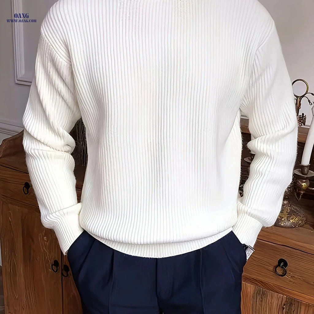 Men's Loose Fit Knitwear T-Shirt - Long Sleeve Casual Pullover   OAXG 