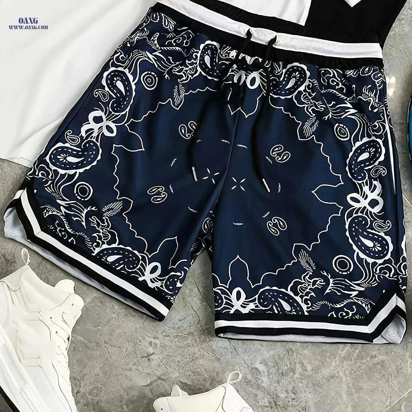 Men's Loose-Fit Paisley Shorts - Comfortable Summer Style with Drawstring   OAXG crimson / XS