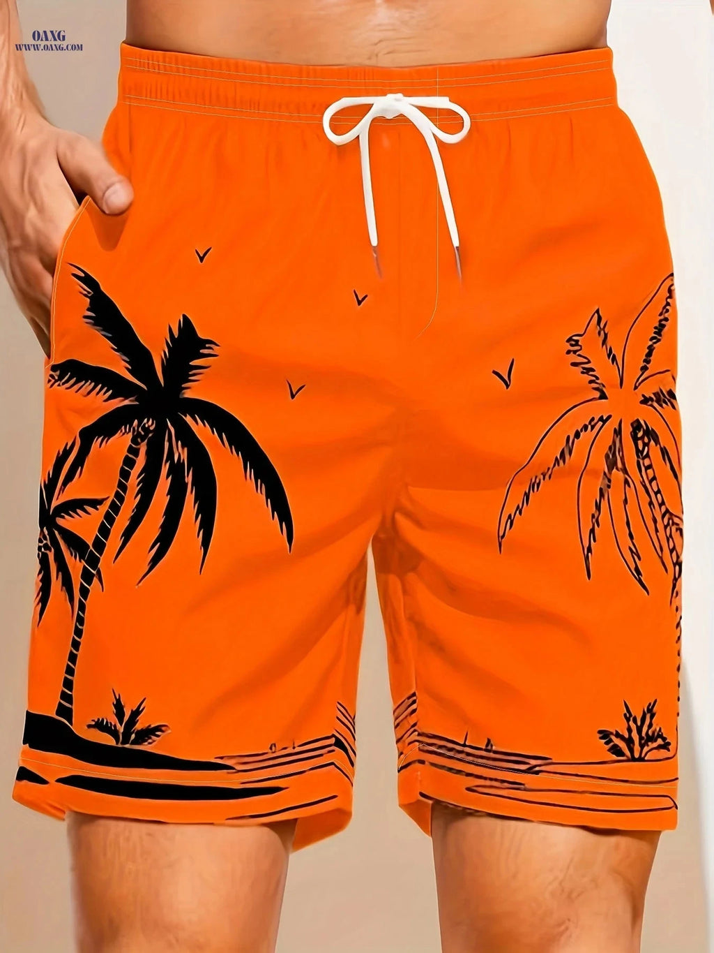 Men's Loose Fit Peach Skin Fabric Beach Shorts - Breathable, Casual   OAXG 