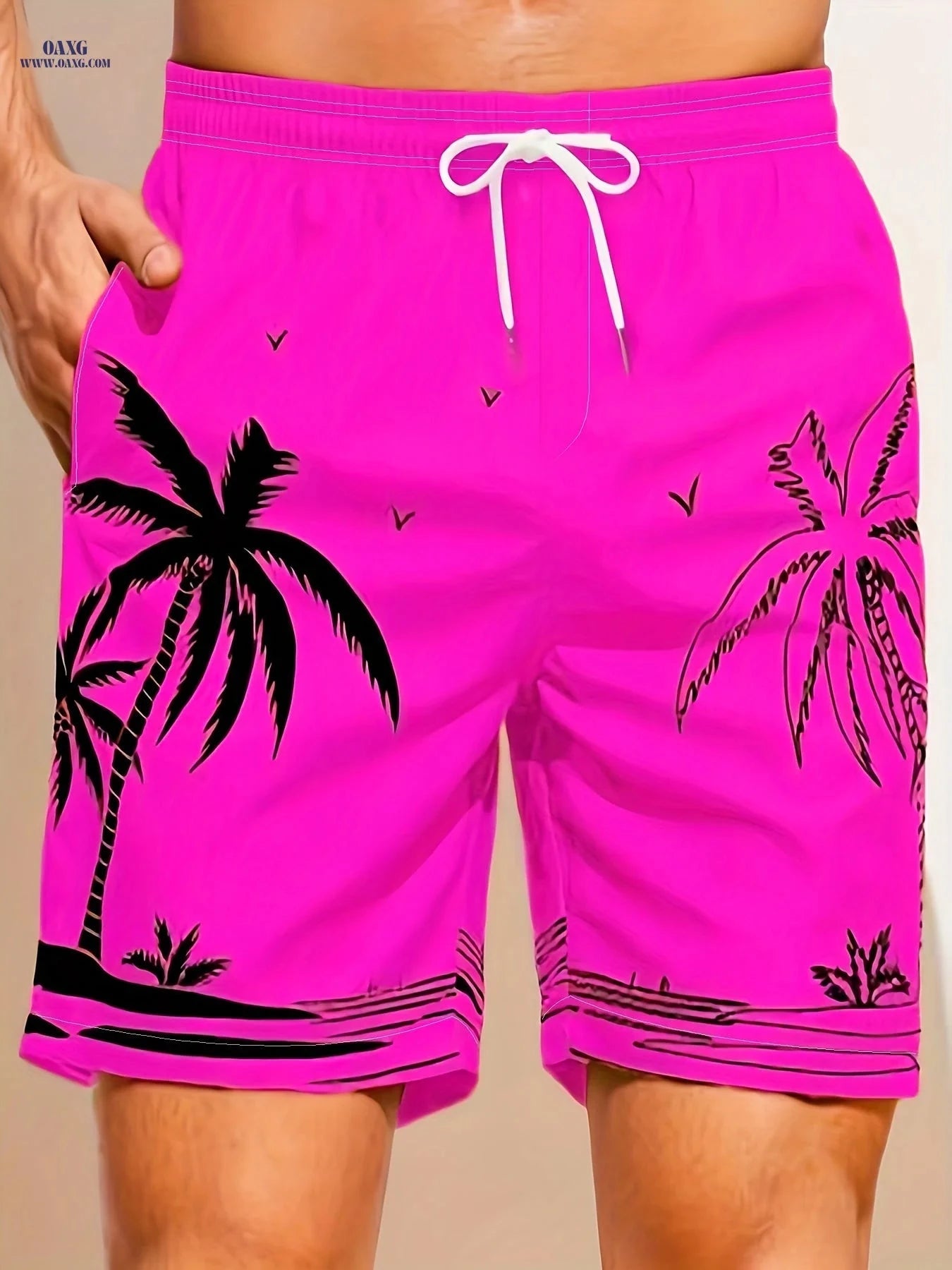 Men's Loose Fit Peach Skin Fabric Beach Shorts - Breathable, Casual   OAXG 