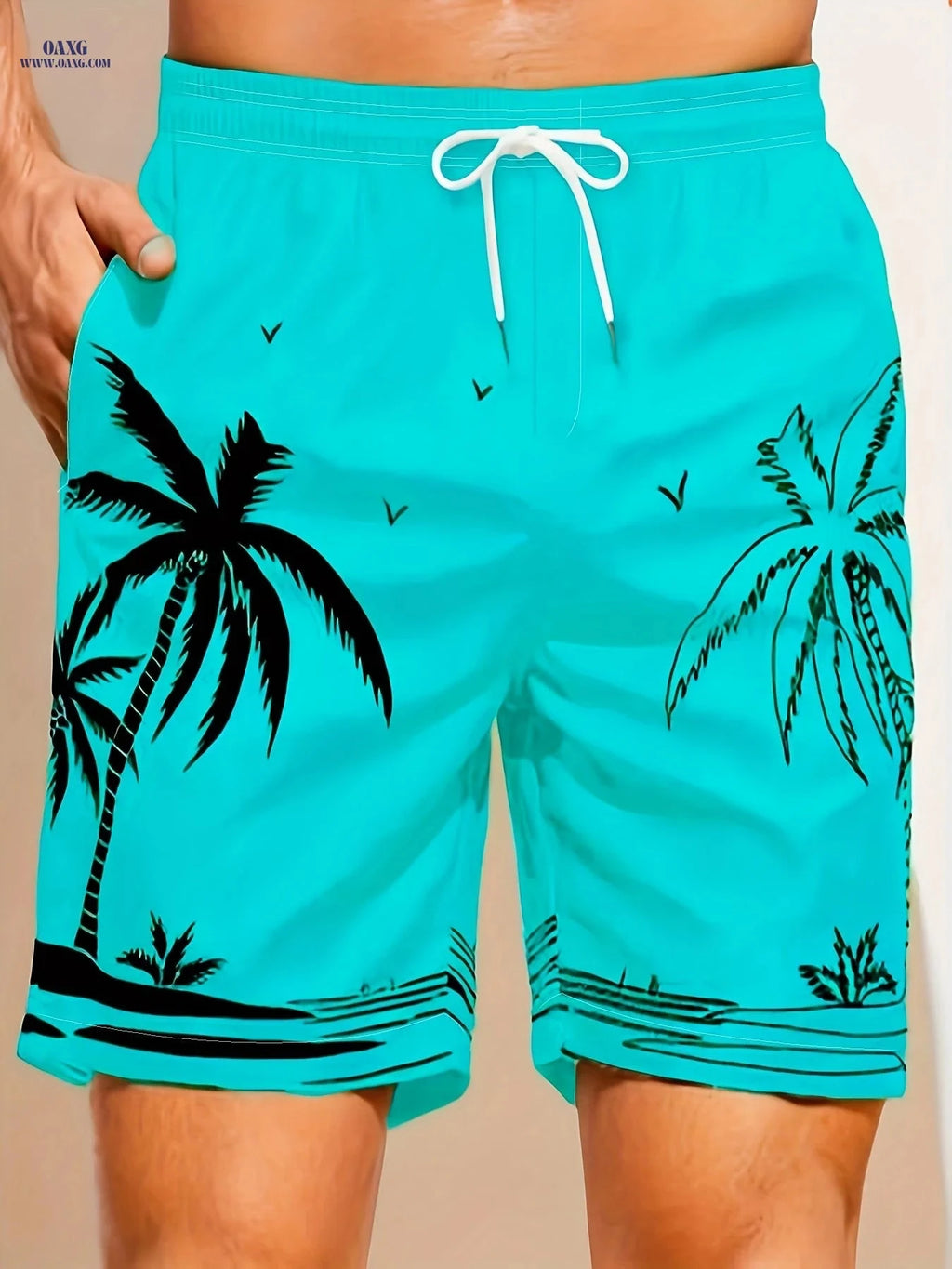 Men's Loose Fit Peach Skin Fabric Beach Shorts - Breathable, Casual   OAXG Green / FR S
