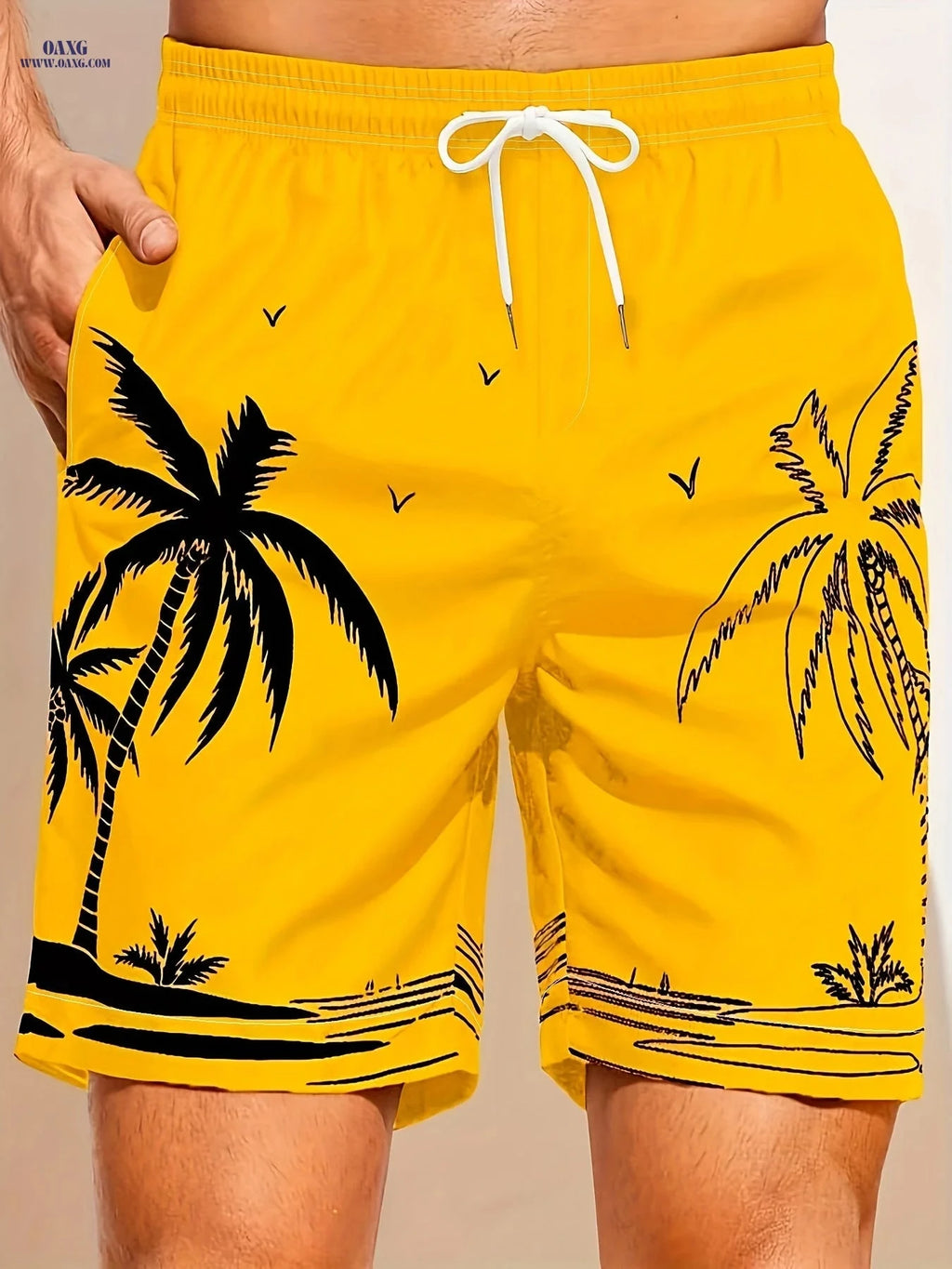 Men's Loose Fit Peach Skin Fabric Beach Shorts - Breathable, Casual   OAXG 