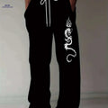 Men's Loose-Fit Straight-Leg Pants - Black Dragon Graphic, Casual Style   OAXG Mixed Color / M