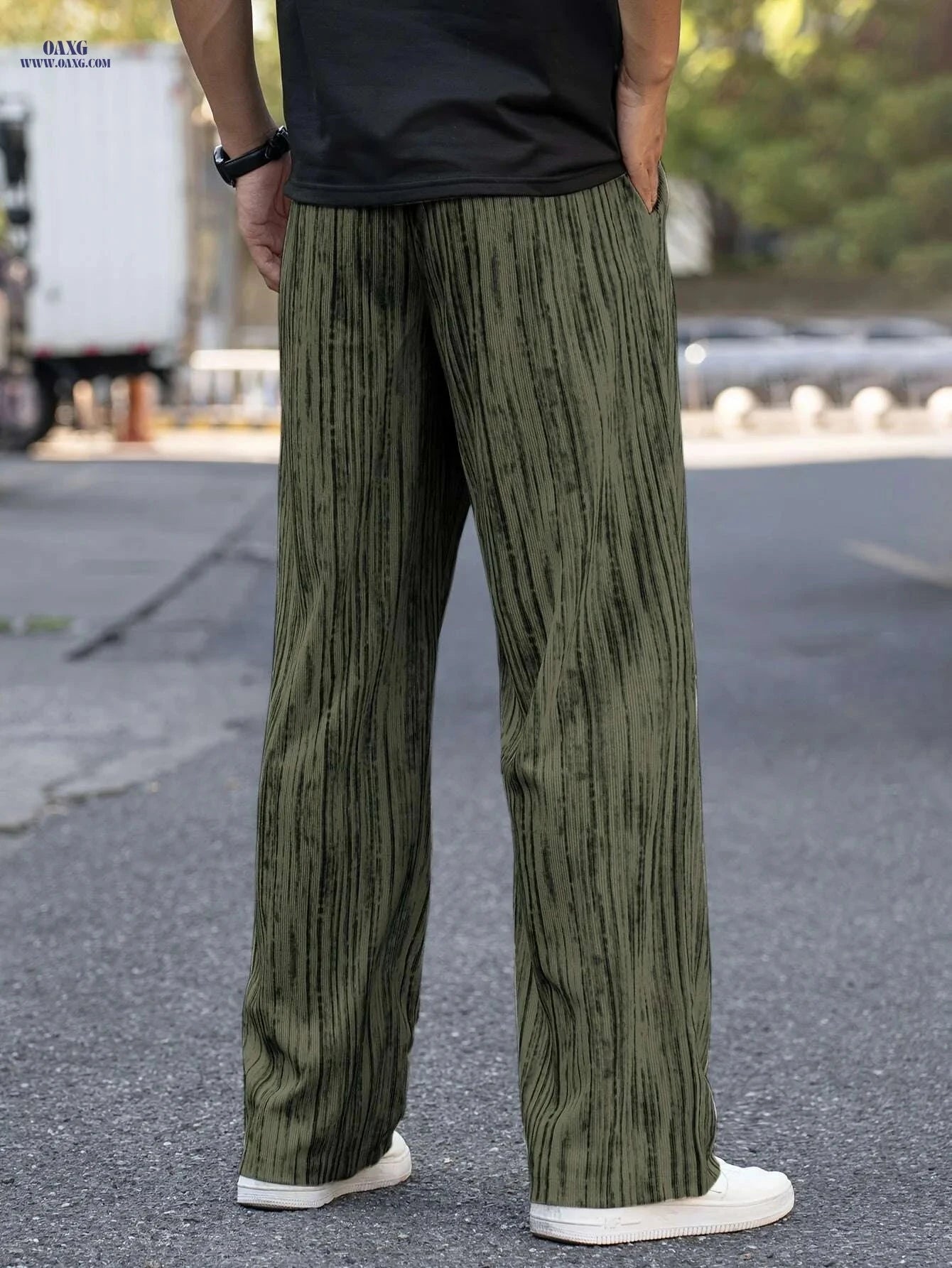 Men's Loose Fit Striped Corduroy Pants - Stretchy Knit Casual Style   OAXG Ivory White / S