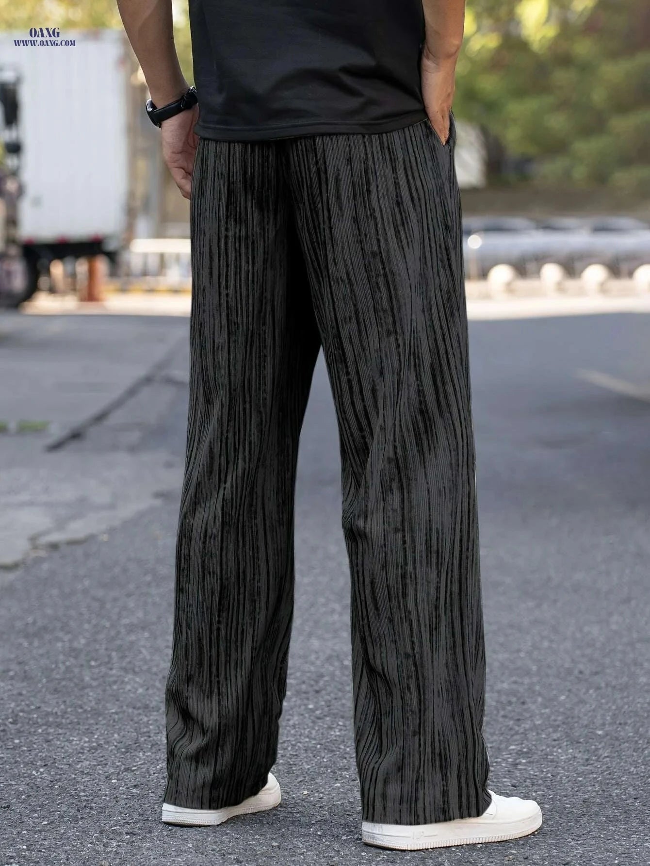 Men's Loose Fit Striped Corduroy Pants - Stretchy Knit Casual Style   OAXG Ivory White / S