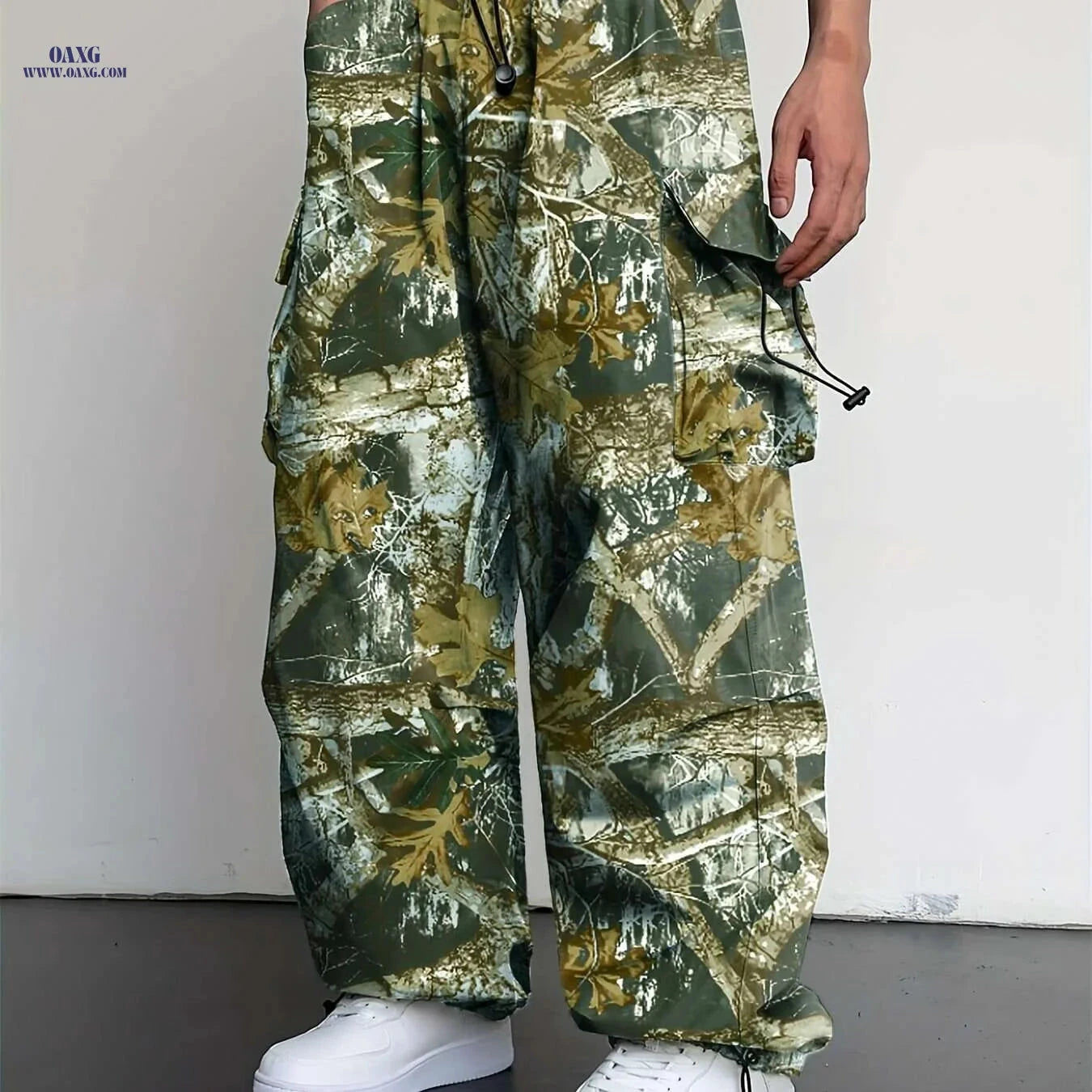 Men's Loose Fit Tactical Cargo Pants - Drawstring, Camo Pattern   OAXG Color 3 / S