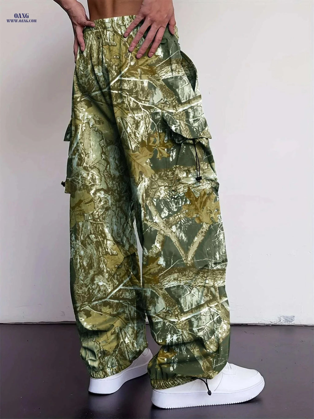 Men's Loose Fit Tactical Cargo Pants - Drawstring, Camo Pattern   OAXG Color 3 / S