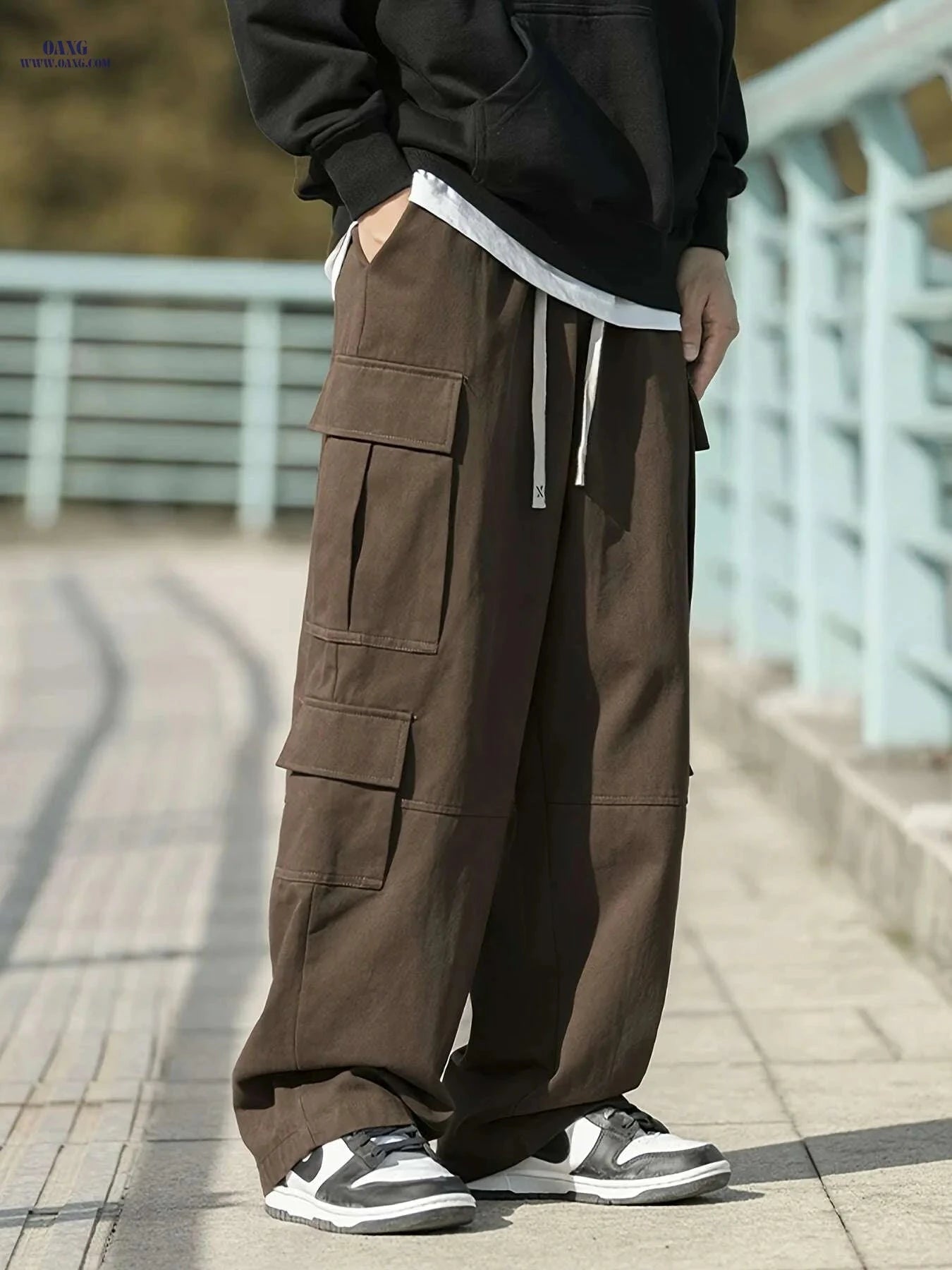 Men's Loose Fit Work Pants - 100% Polyester, Casual All-Season Trousers   OAXG 