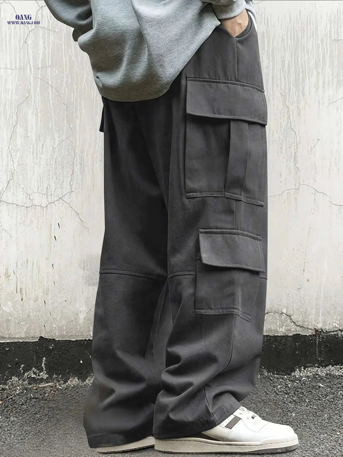 Men's Loose Fit Work Pants - 100% Polyester, Casual All-Season Trousers   OAXG Black / S