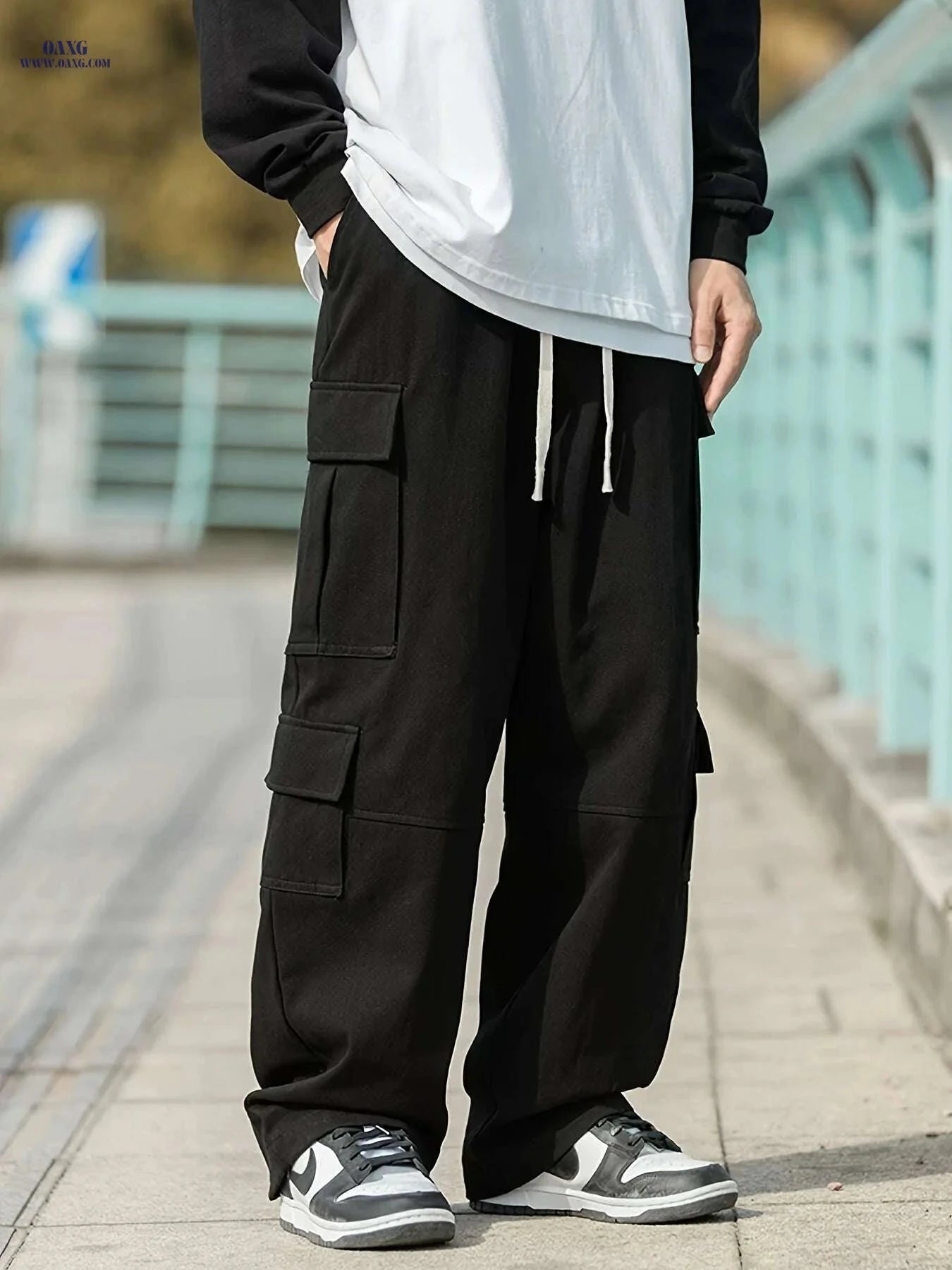 Men's Loose Fit Work Pants - 100% Polyester, Casual All-Season Trousers   OAXG 