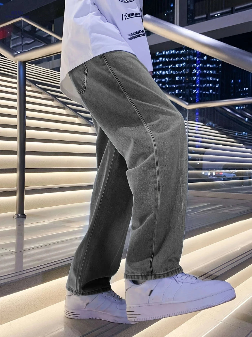Men's Loose-Fitting Hip-Hop Wide-Leg Jeans - Stylish for All Seasons   OAXG Grey / FR XXS