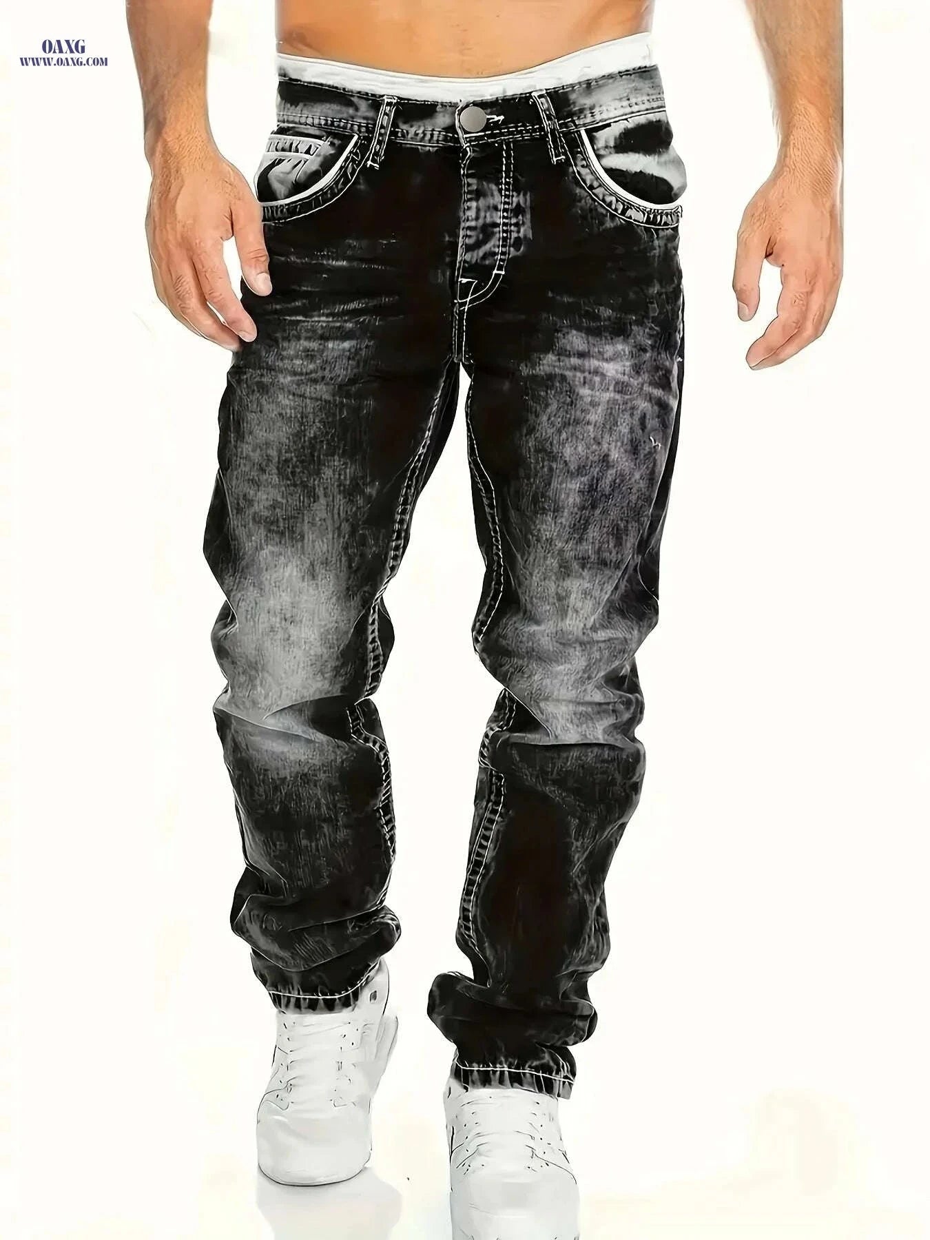 Men's Loose Straight Denim Jeans - All-Season Comfort Fit Pants   OAXG Blue / S