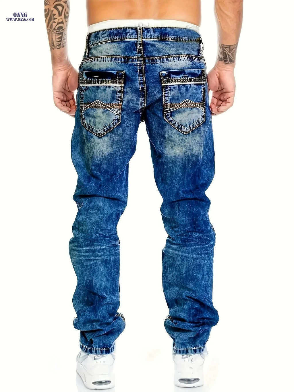 Men's Loose Straight Denim Jeans - All-Season Comfort Fit Pants   OAXG 