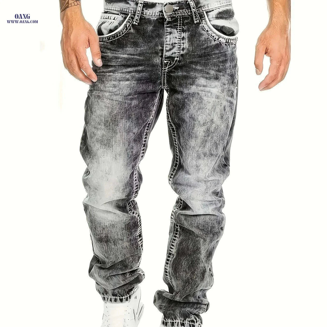 Men's Loose Straight Denim Jeans - All-Season Comfort Fit Pants   OAXG 