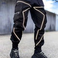 Men's Loose Straight-Leg Cargo Pants - Multiple Pockets & Reflective Details   OAXG Black / FR S