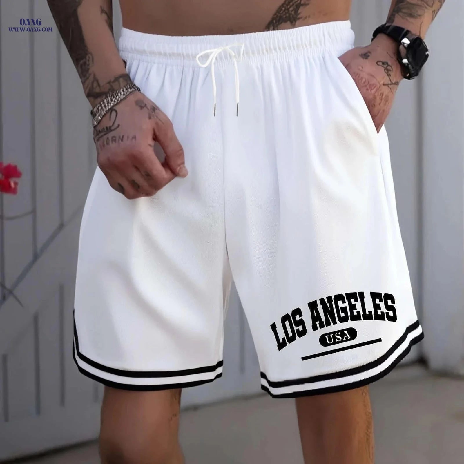Men's LOS ANGELES Basketball Shorts - Lightweight, Breathable, Elastic Fit   OAXG 