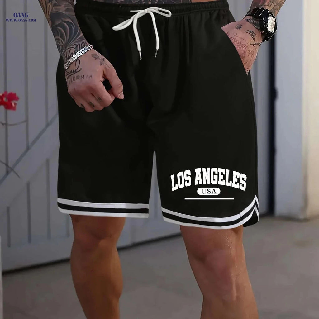 Men's LOS ANGELES Basketball Shorts - Lightweight, Breathable, Elastic Fit   OAXG Black / FR S