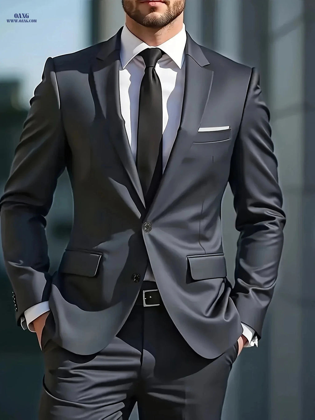 Men's Luxury Business Casual Suit Set - Slim-Fit Lapel Jacket & Pants   OAXG 