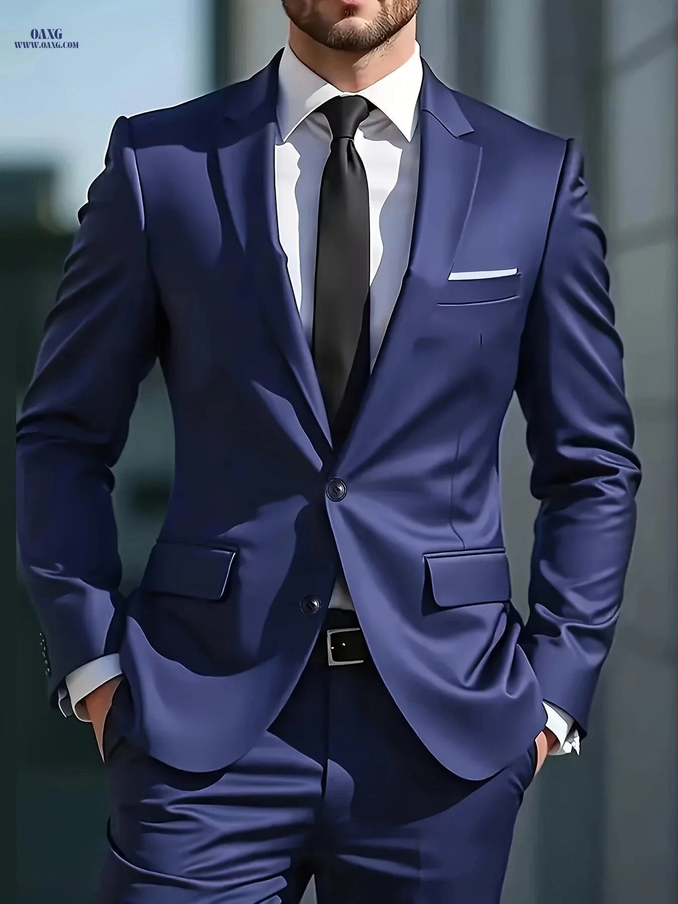 Men's Luxury Business Casual Suit Set - Slim-Fit Lapel Jacket & Pants   OAXG 