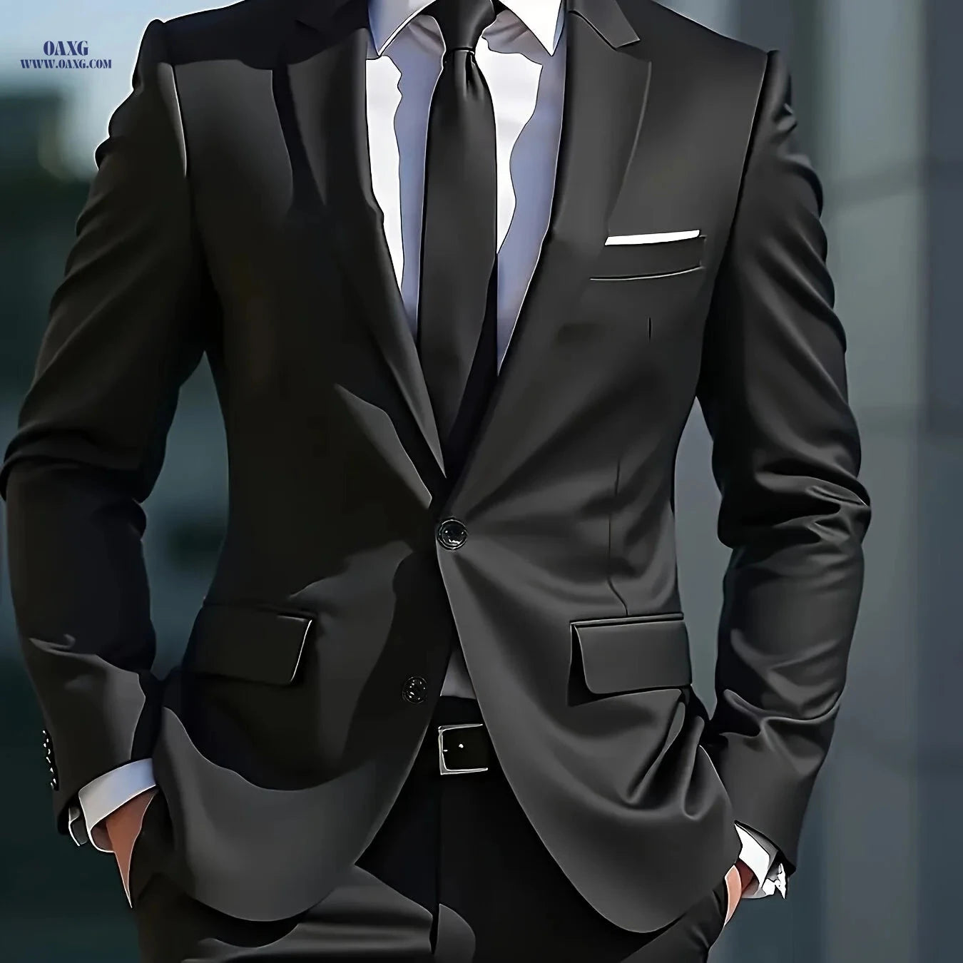 Men's Luxury Business Casual Suit Set - Slim-Fit Lapel Jacket & Pants   OAXG 