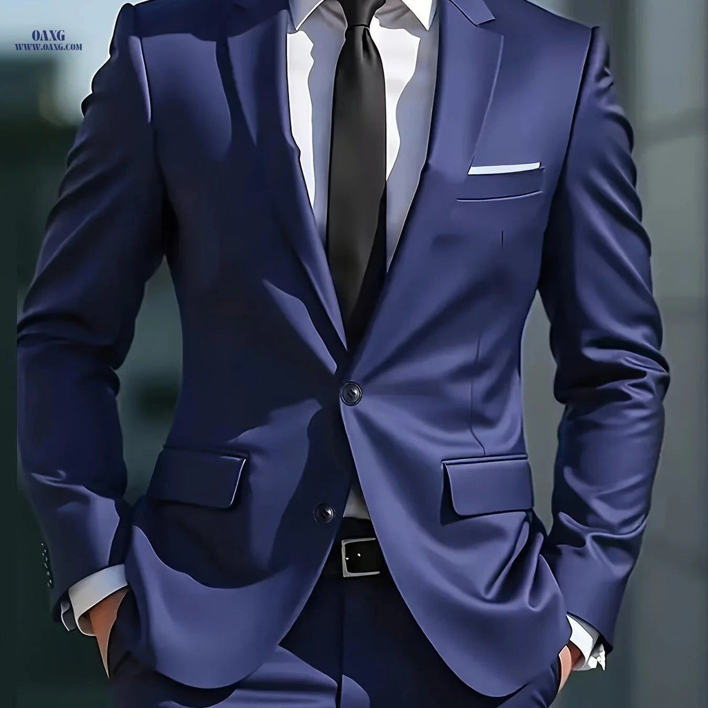 Men's Luxury Business Casual Suit Set - Slim-Fit Lapel Jacket & Pants   OAXG 