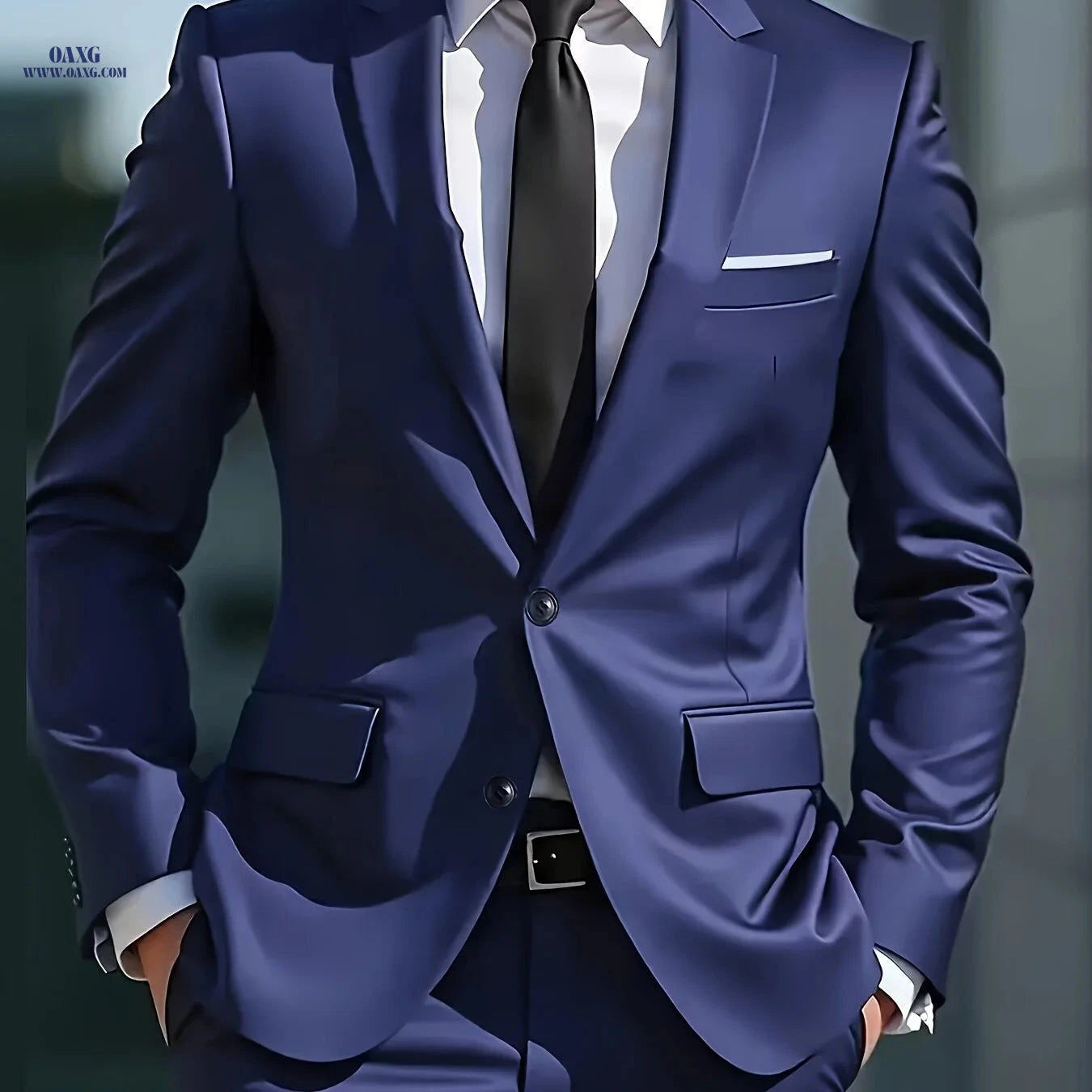 Men's Luxury Business Casual Suit Set - Slim-Fit Lapel Jacket & Pants   OAXG Navy Color / FR M