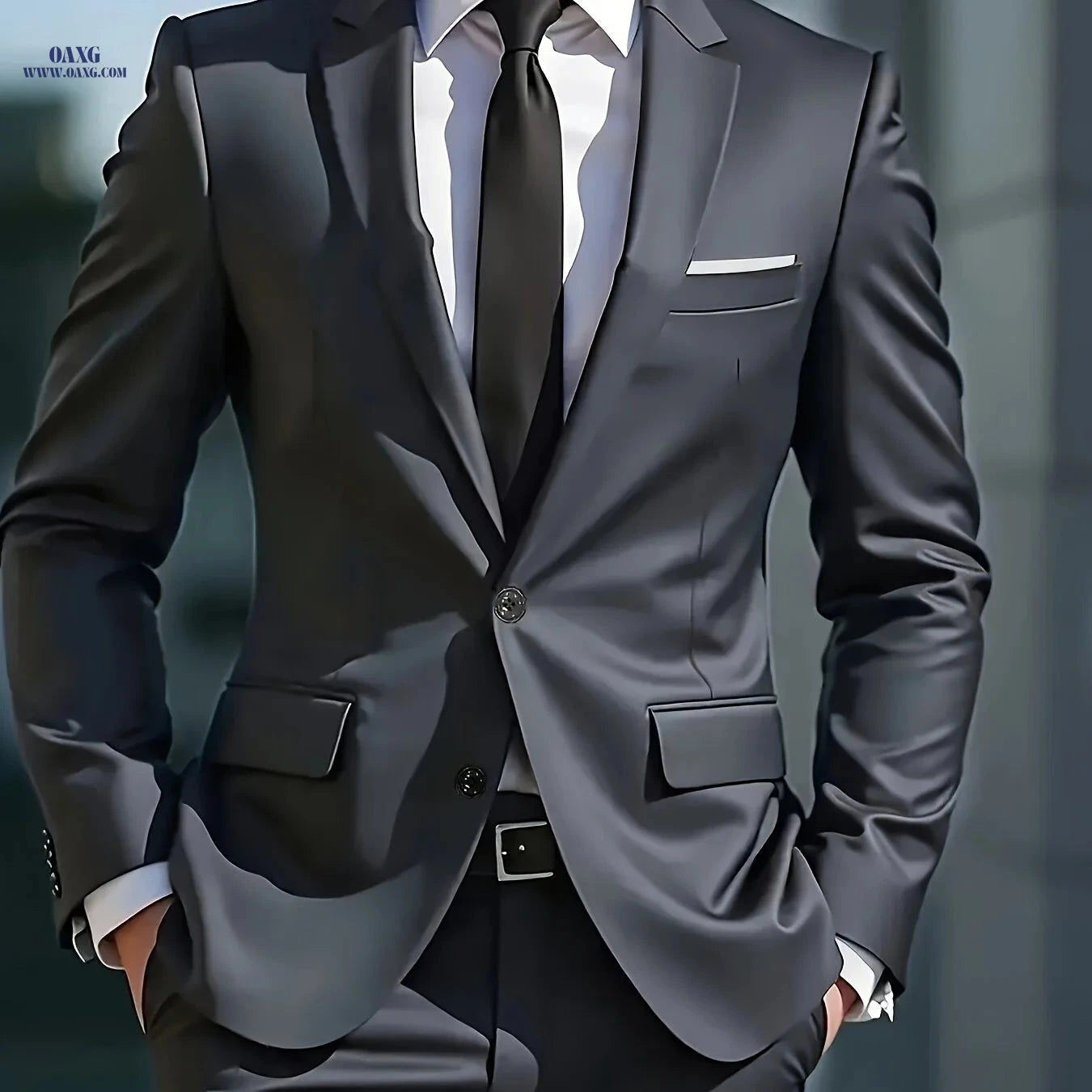 Men's Luxury Business Casual Suit Set - Slim-Fit Lapel Jacket & Pants   OAXG Navy Color / FR M