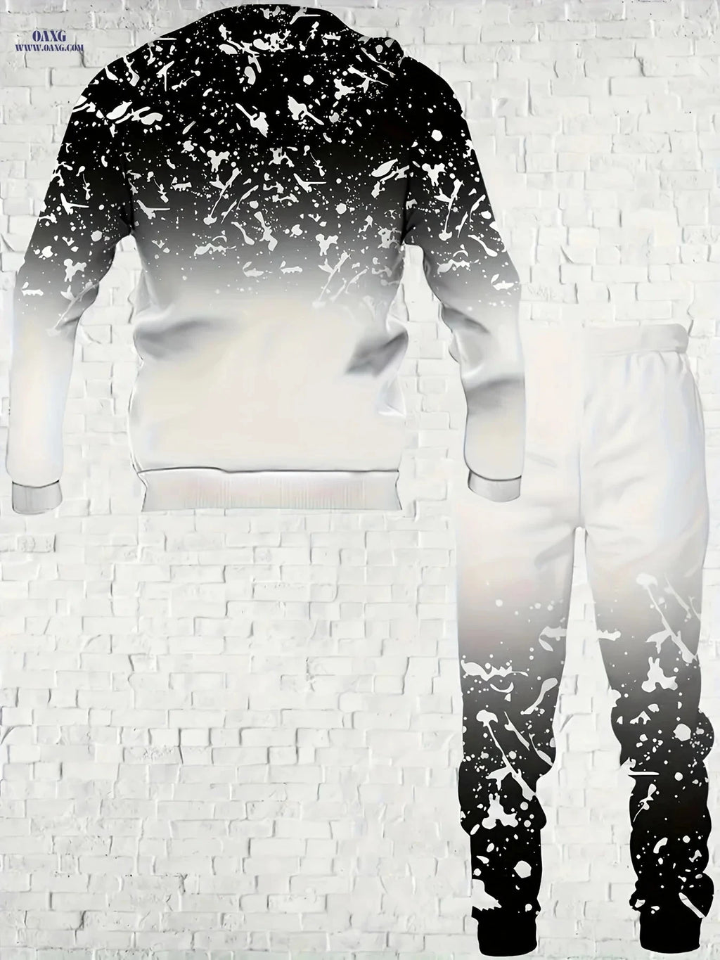 Men's Marble Print Hooded Tracksuit Set - Casual Spring/Fall Outfit   OAXG Image Color / FR S